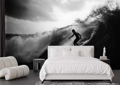 Surfer riding a big wave in the ocean Wall mural