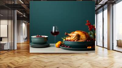  thanksgiving dinner turkey and wine Wall mural