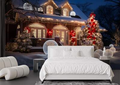 house exterior christmas decorations in the snow Wall mural