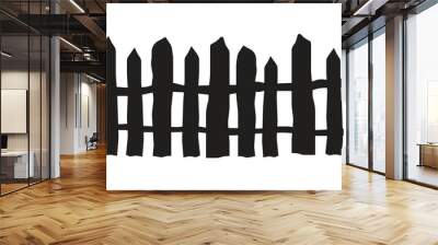 Vector Black Fence Silhouette Isolated On White. Black Fence For House. Fence For Halloween Element Wall mural