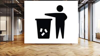 Vector Man Throw Garbage, Man Throw Garbage With Recycle Symbol Icon Set Isolated Wall mural