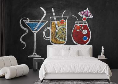 cocktail in vintage style drawing with chalk on blackboard Wall mural