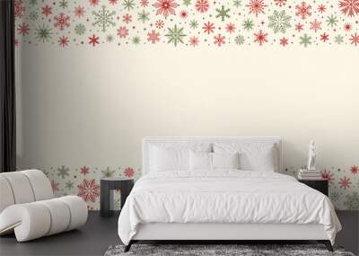 Christmas frame with red and green snowflakes and copy space on a beige background. Vector illustration Wall mural