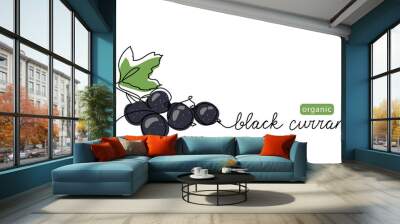 Black currant vector illustration. One line art drawing with lettering organic black currant Wall mural