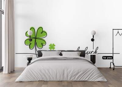 Clover vector sketch.  Good luck lettering, signature, quote. Lucky, fortune, good luck wishes. One continuous line drawing background, banner, illustration, simple design. Wall mural