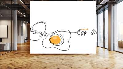 World egg day simple web banner, background. One continuous line drawing with text Egg Day. Wall mural