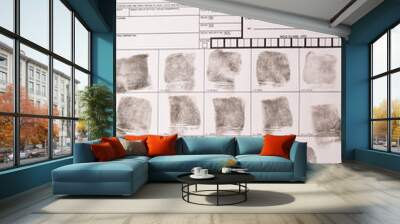 Close-up fingerprint card with fingerprints, forensic examination Wall mural