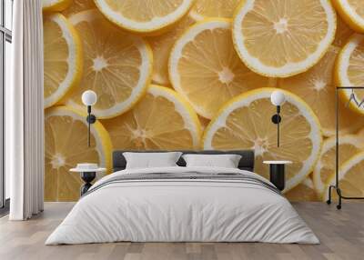 lemon slices close up, top view, background Wall mural