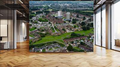 Aerial Cityscape tour with buildings Wall mural