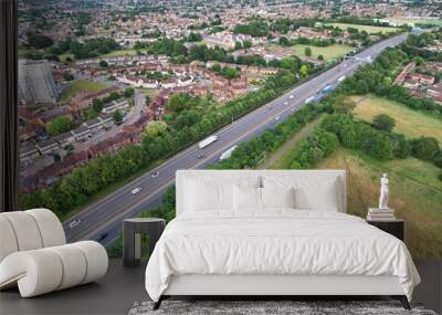 Beautiful High Angle Footage of Northern Luton Town of England UK Residentials. The Footage was Captured During Sunset with Drone's Camera on June 29th, 2023 Wall mural