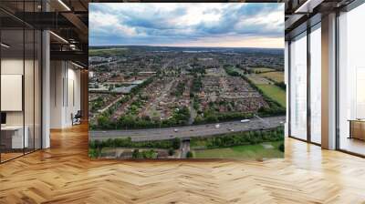 Beautiful High Angle Footage of Northern Luton Town of England UK Residentials. The Footage was Captured During Sunset with Drone's Camera on June 29th, 2023 Wall mural