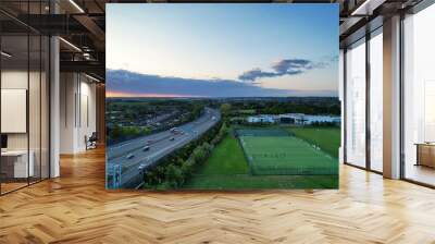 High Angle Footage of Central City and Residential District with Street and Road at Northern Luton City of England UK Was Captured During Sunset with Drone's Camera of May 15th, 2023. Wall mural