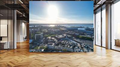 High Angle View of Portsmouth City Centre Located at Beach and Docks of England United Kingdom. Image Was Captured with Drone's Camera on May 15th, 2024. Wall mural