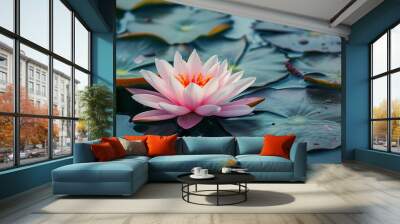 Beautiful Lotus flowers in pot on white background Wall mural