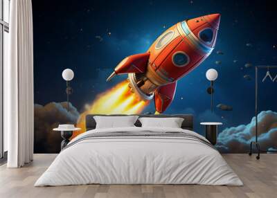 flying rocket 3d realistic  cartoon  Wall mural