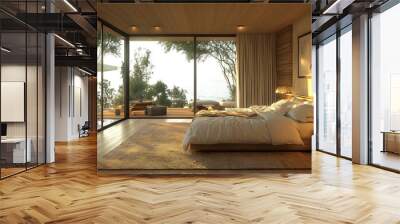 Interior bed room of modern american wood house Wall mural