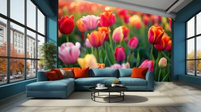 picture of tulip flower field Wall mural