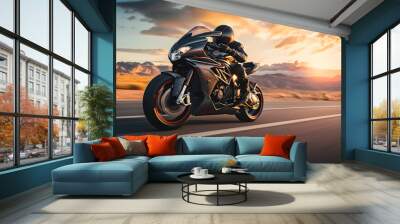 sport motorcycle in the Highway with the beautiful nature landscape view Wall mural