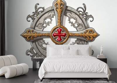 2d portrait of a cross medieval crest isolated in white background Wall mural