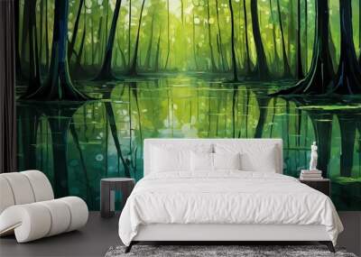 abstract digital glass painting swamp theme for backgr background Wall mural