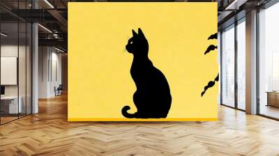 aesthetic cat silhouette against pure yellow backgroun background Wall mural