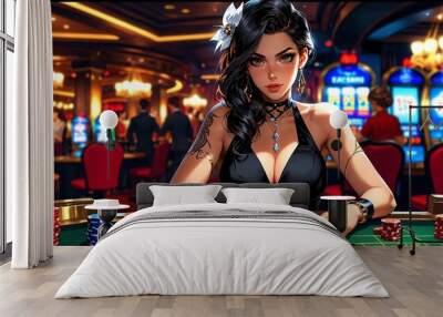 an isolated female gambler aesthetic pretty and stunning background Wall mural