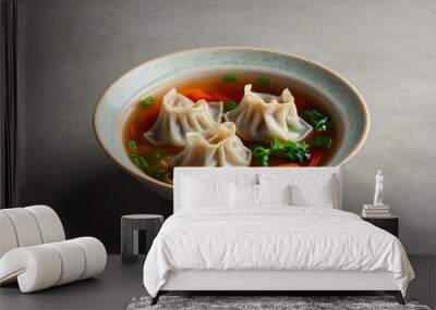 chinese common dish wonton soup isolated on a ceramic plate, concept for advertisement background Wall mural