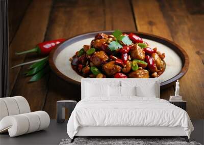 chinese sichuan cuisine dish kung pao chicken isolated on an aesthetic plating, concept for advertisement background Wall mural