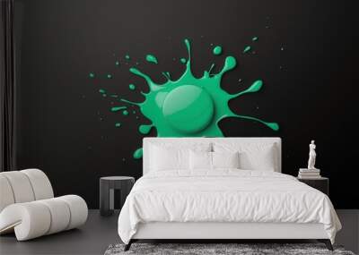 flat aesthetic single green paint splat isolated on bl background Wall mural