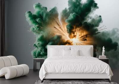 green smoke center radial explosion isolated in white background Wall mural