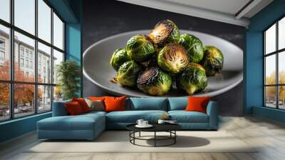 modern american dishes fried brussels sprouts isolated on an aesthetic plate, concept for advertisement Wall mural