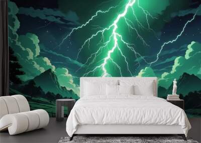 retro anime style stream of green lightnin background Wall mural