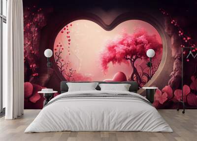 Beautiful Lovely Valentine Background with Pink Theme, Generative AI Wall mural