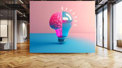 Light Bulb Brain, creative idea and brainstorming concept. Generative AI. Wall mural