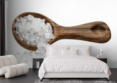 sea salt in wooden spoon and pile near isolated on white Wall mural