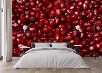 Delicious red ripe juicy pomegranate seed background texture Wall mural