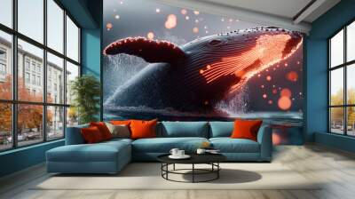 A visually striking digital artwork features a breaching whale with glowing neon lines and particles on its body, creating a futuristic, glowing sea creature effect. Wall mural