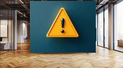 A yellow triangular warning sign with an exclamation mark in the center. The sign is set against a blue background, indicating caution or alertness. Wall mural