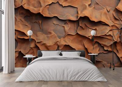 Abstract close-up of layered, textured brown and orange surface resembling a geological formation or rock layers. Wall mural