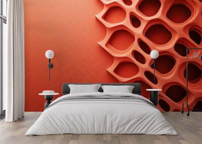 Abstract orange geometric pattern with hexagonal cutouts on a textured background, featuring a modern and artistic design for creative and futuristic themes. Wall mural