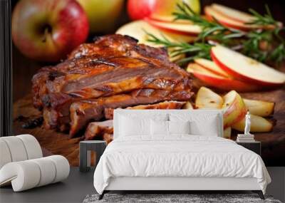 closeup of juicy ribs with smoky apple aroma Wall mural