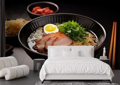 japanese ramen soup with noodles and pork Wall mural