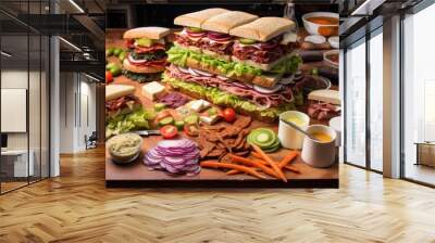 sandwich assembly process with various ingredients Wall mural