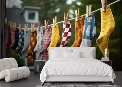 socks forming a pattern on a clothesline Wall mural