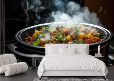 steam rising from a hot slow cooker meal Wall mural