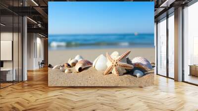 unique seashell on a beach with regular seashells Wall mural