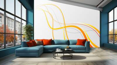 Abstract wavy background. Orange wavy lines on a mesh background. Vector illustration Wall mural