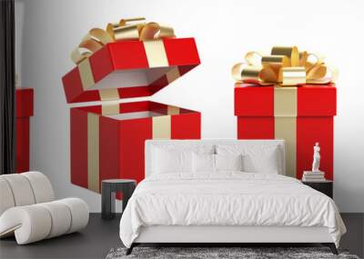 set of red gift box open and closed. isolated on a white background. 3d illustration Wall mural