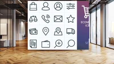 Ecommerce and online store web icons set. Collection of shopping carts, users, phones, payments, delivery, map markers. Wall mural