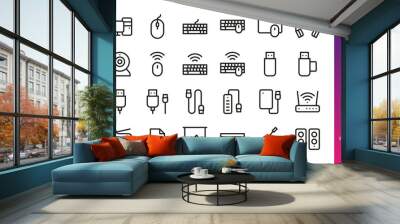 gadgets and personal computer accessories isolated icons set. set of pc accessories, wireless mouse, Wall mural